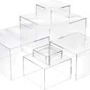 6 Pcs Acrylic Risers for Display Clear Risers Display Stands with Hollow Bottoms 5 Sided Acrylic Cube Boxes Square Nesting Cubes Decorative Stand Shelf for Food Dessert Jewelry Figures Decor 6 Sizes