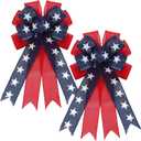 Cindeer 2 Pieces Patriotic Wreath Bow Independence Day Red White and Blue Star Burlap Topper Bows Large Independence Day Decorative Topper Bow Star Burlap Large Bows for 4th of July Party
