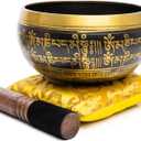 Tibetan Singing Bowl Set - Easy To Play Authentic Handcrafted For Meditation Sound Bowl Chakra Yoga Healing 4 Inches By Himalayan Bazaar (Black & Yellow)