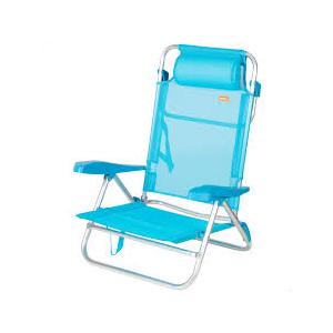 Folding Beach Chair, Multi-Position 8 Positions, Textilene and Aluminium, Blue, 47 x 49 x 82 cm, 110 kg, High Padded Backrest