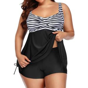 Aqua Eve Women Plus Size Tankini Swimsuit Two Piece Flowy Swimdress Bathing Suits with Shorts (Black and White Stripes), 22 Plus Aqua Eve Women Plus Size Tankini Swimsuit Two Piece Flowy Swimdress Bathing Suits with Shorts (Black and White Stripes), 22 Plus