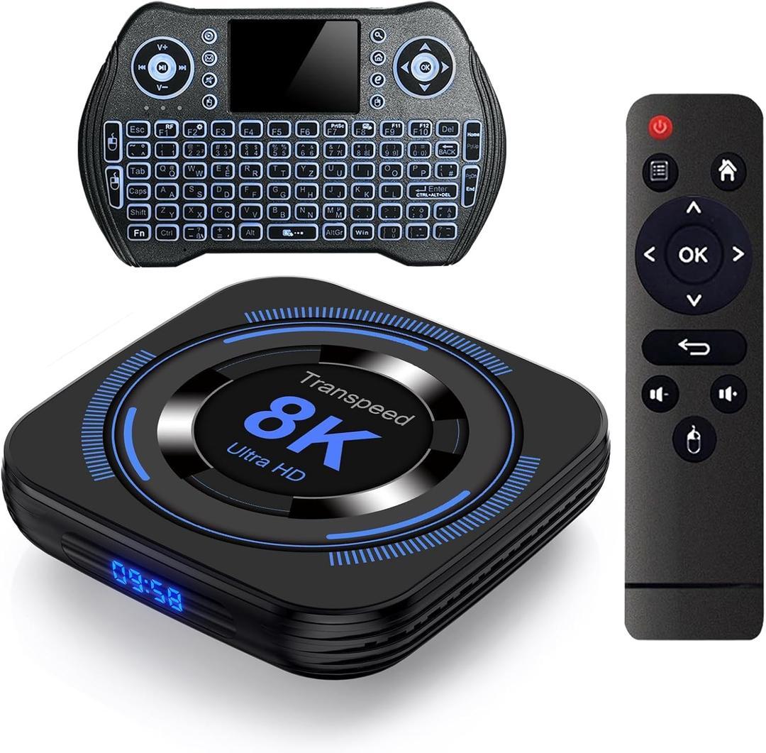 Android TV Box 12.0 4GB 64GB TV Box 2026 Support 8K DualWiFi 2.4G 5.8G Android Box H618 Chipset with HDR10 BT5.0 USB 2.0 3D Ethernet with Mini Backlit Keyboard