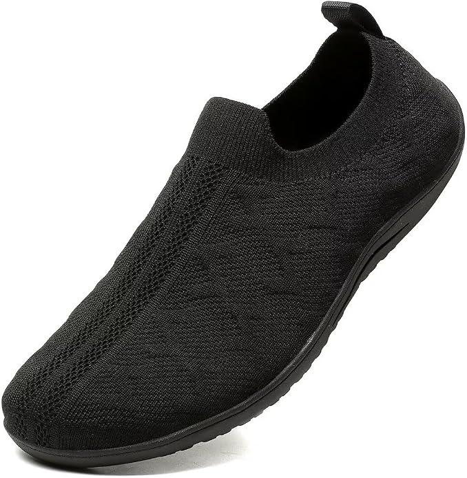 DEXJEWU Women's Wide Toe Minimalist Barefoot Walking Slip-on Shoes Casual Sneakers Tennis Gym Athletic Flats Shoes, 029 All Black, 9