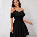 Bbonlinedress Off The Shoulder Womens Cocktail Dress, Spring Summer Formal Wedding Guest Bridal Shower Prom Teens Mini Dress (Black)