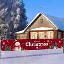 2 x Merry Christmas Banner 118x20 Inches Red Backdrop Snowman Christmas Trees Snowflakes Winter Holiday Scene Indoor Outdoor Party Wall Hanging Festive Photo Background Porch Decoration