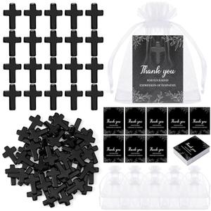 LemonRoad 60 Sets Funeral Favors Celebration of Life Favors Cross Crystal Stones Bulk with Sympathy Thank You Cards Organza Bags for Funeral Guest Return Gifts (Black)