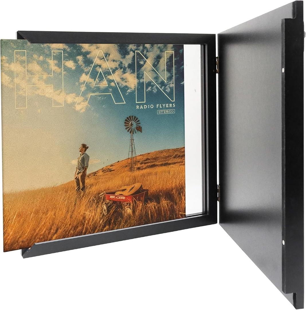 12x12 in Vinyl Record Frames for The Wall,Black Album Frames for Vinyl Records with Real Glass,Front-Opening Album Wall Art