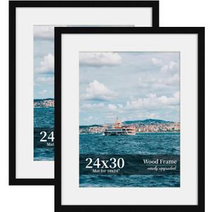 24x30 Picture Frame Set of 2, Wood Frame with Real Glass, Wide Border, 24X30 in