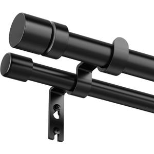 Double Curtain Rod for Windows 32"-75" 1 Inch Heavy Duty Decorative Drapery Rod with 5/8 Inch Adjustable Small Black Curtain Rods for Living Room Bedroom(32"-75")