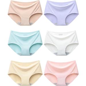 Adorel Teen Girls Seamless Underwear No Show Panties Tagless Brief Plain Pack of 6 8-16 Years (Macaron Color)
