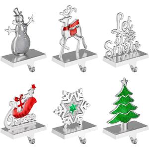 Christmas Stocking Holders for Mantle Weighted Metal Stocking Hangers Hooks for Fireplace Christmas Decorations (Set of 6)