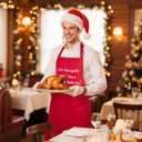 2 x NLUS Christmas Aprons for Women Men with 3 Pockets, Adjustable Baking Aprons for Kitchen Cooking, Funny Christmas Gifts for Bakers, Red