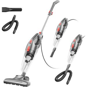 Corded Stick Vacuum Cleaner - Lightweight, Powerful Suction with 450W Motor, 3-in-1 16.4Ft Cord Vacuum Cleaners for Home, Hard Floor, Carpet, Pet Hair Black Gray