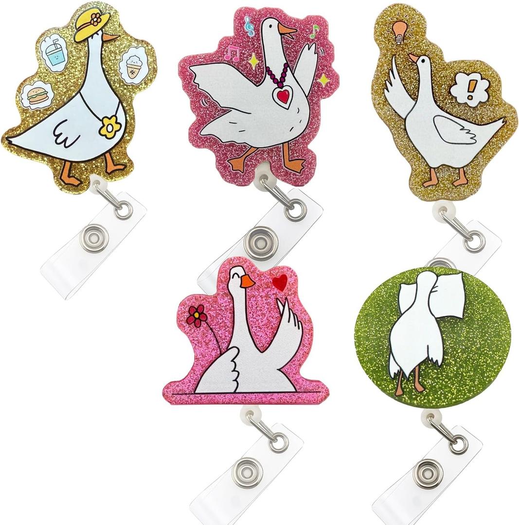 Funny Goose Badge Reel for Nurse RN CNA  Cute Retractable ID Holder with Alligator Clip & 24" Nylon Cord  Medical Staff & Teacher Gift (Groovy Goose)