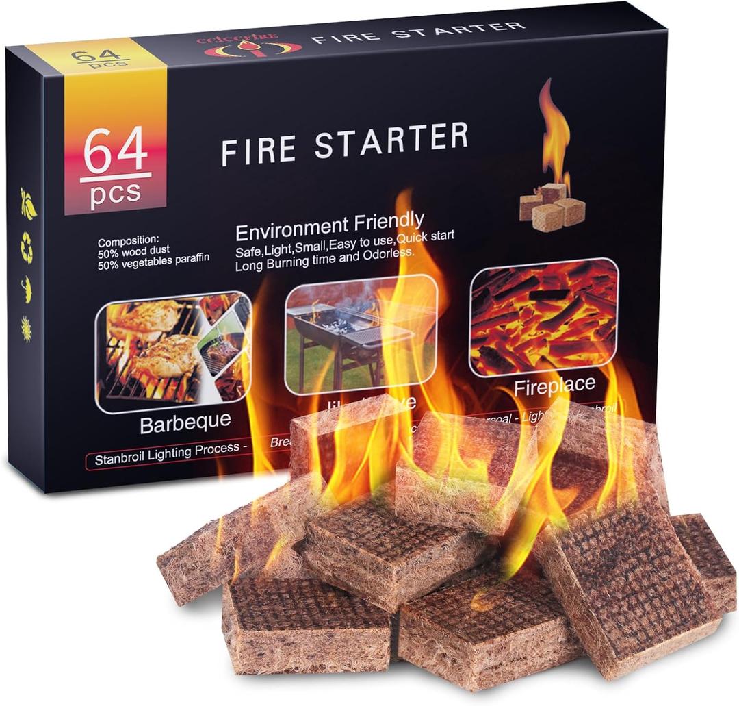 HGD Fire Starter, 64 Mini Square, Natural Fire Starters for BBQ, Campfire, Fireplace, Charcoal, Wood Stove, Chimney, Fire Pit, Grill, Smoker, Indoor Outdoor Use