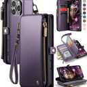 Defencase Compatible with iPhone 16 Pro Max Case Wallet with RFID Blocking Card Holder for Woman, PU Leather Magnetic Snap Flip Zipper Strap Wallet Phone Case Fit for iPhone 16 Pro Max 6.9", Purple