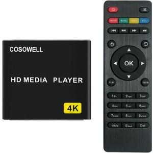 4K Media Player for USB Drive & SD, Ultra HD Digital Signage Player with HDMI/AV Output, H.265 H.264 MKV MP4 Video, MP3 Music, JPG Photo, Auto Play & Resume, Loop Playback
