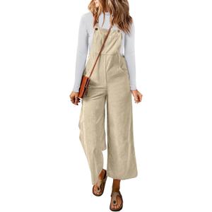 Happy Sailed Women Corduroy Overalls Winter Fall Casual Loose Sleeveless Adjustable Strap Wide Leg Jumpsuits with Pockets (Large, Off-white)