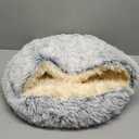 ShinHye Cozy Cat Bed - Round Plush Fluffy Hooded Cave, Indoor/Outdoor, Waterproof & Washable, Calming Anti-Anxiety Design - 23x23 Inch, Grey