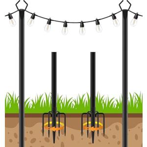 AHRLHR 2 Pack String Light Poles, Outdoor String Light Pole 10ft Forked Metal Light Pole with Adjustable Outdoor Light Stand, Deck, Backyard, Garden, Wedding, Rustproof and Sturdy with Hooks