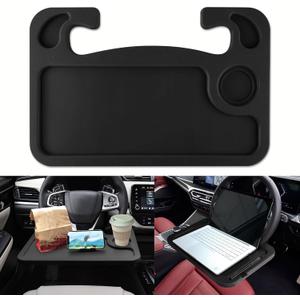 2 in 1 Car Steering Wheel Desk, Car Tray, Car Steering Wheel Desk Tray & Auto Seat Gap Filler Organizer, Multipurpose Travel Auto Steering Wheel Under Table Console for Most Vehicles (Black)