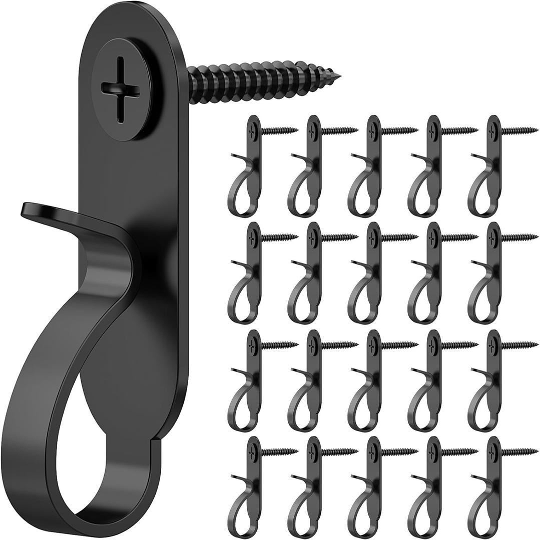 String Lights Hanger Hooks, Stainless Steel Lights Clips, Outdoor Screw Hooks for Christmas Party Easy Release Wire and Fairy Led Lights, 20 Packs - Black (White)