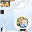 Magnifying Glass with Light and Stand, Hands Free Magnifying Lamp, 5 Color Modes 10 Dimmable Brightness, Metal Base Desk Magnifier Lamp for DIY Craft Reading Painting Sewing Hobby Detail Work White