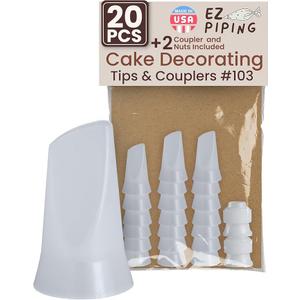 Reusable Plastic Piping Tips - Standard Size Petal Tip #103 20 Pack with 2 Couplers Icing Nozzles for Cake Decoration Dessert Design Baking Supplies and Piping Bags Base Ø 0.75", Height 1.25"