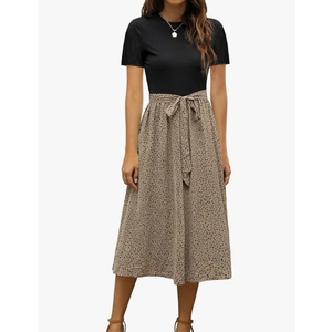 Zattcas Women 2025 Summer Dress Short Sleeve Ribbed Teacher Church Modest Business Casual Work Outfits Midi Dress.S