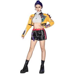 OSIAS Women Rumi Cosplay Costume With Leather Stretch Shorts and Padded Shoulder Jacket. Medium