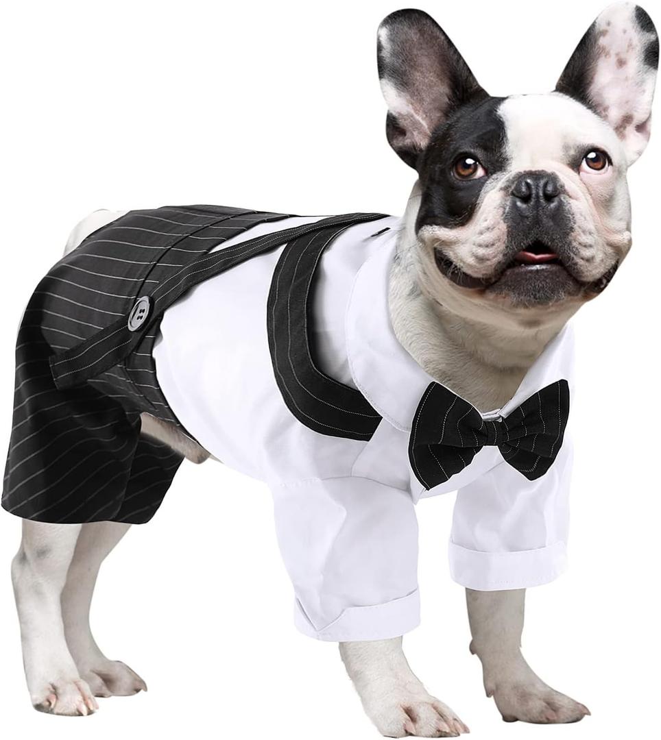 ASENKU Dog Tuxedo with Black Bow Tie, Doggie Wedding Tux, Formal Suit with Adjustable Ties for Party Birthday, Pet Shirt Costume for Small Medium Large Dogs