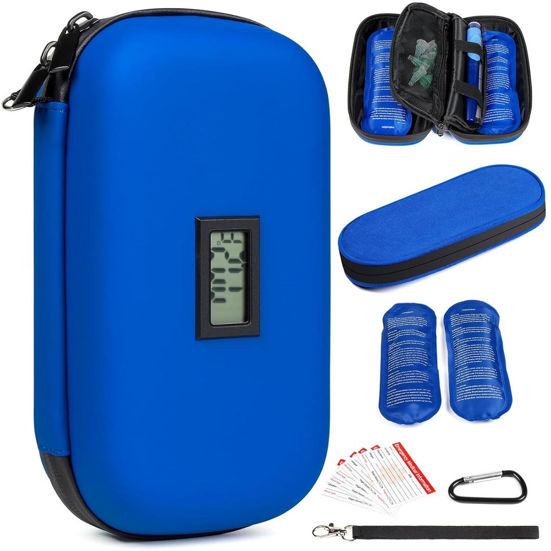 2Pack Premium Insulin Cooler Travel Case, GEAoffice Portable Diabetic Medication Cooler Case for Travel With Thermometer Display, Insulation Refrigerated Insulin Pen Cooler Travel Case With 2 Ice Pack