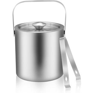 Mini Ice Bucket Portable Double Wall Ice Bucket with Tong,Stainless Steel Hotel Bucket/Champagne/Beverage Bucket,Size 1.3 Liters 5.5 x 5.5 in,Serveware for Party,Event,and Camping.