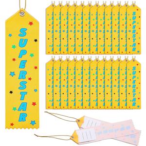 Wavwavw 100 Pcs Superstar Award Ribbons Bulk 8" x 2" Prizes Ribbons with Event Card and String Award Prize Gift for Tournaments Competitions Party Classroom Home Study Supplies