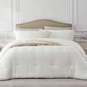 Beige Queen Comforter Set - 3 Pieces Seersucker Lightweight Bedding Comforter Sets (1 Soft Fluffy Comforter & 2 Pillowcases) - All Seasons Cozy Farmhouse Bed Sets for Women Men