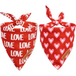 Realeaf Valentine's Day Dog Bandanas 2 Pack, Triangle Reversible Love Pet Scarf for Boy and Girl, Premium Durable Fabric, Holiday Mothers Day Bandana for Small and Medium Dogs (Small) (Red)