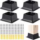 4 x 4 Post Base, 4 Pcs (Inner Size 3.6"x3.6"Deck Post Base) Heavy Duty Metal Black Powder Coated Post Brackets Fit for Standard Wood Post Anchor for Deck Porch Handrail Railing Support
