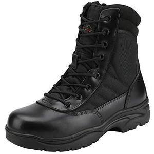 NORTIV 8 Men's Military Tactical Work Boots Side Zipper Leather Motorcycle Combat Boots Trooper 8.5W