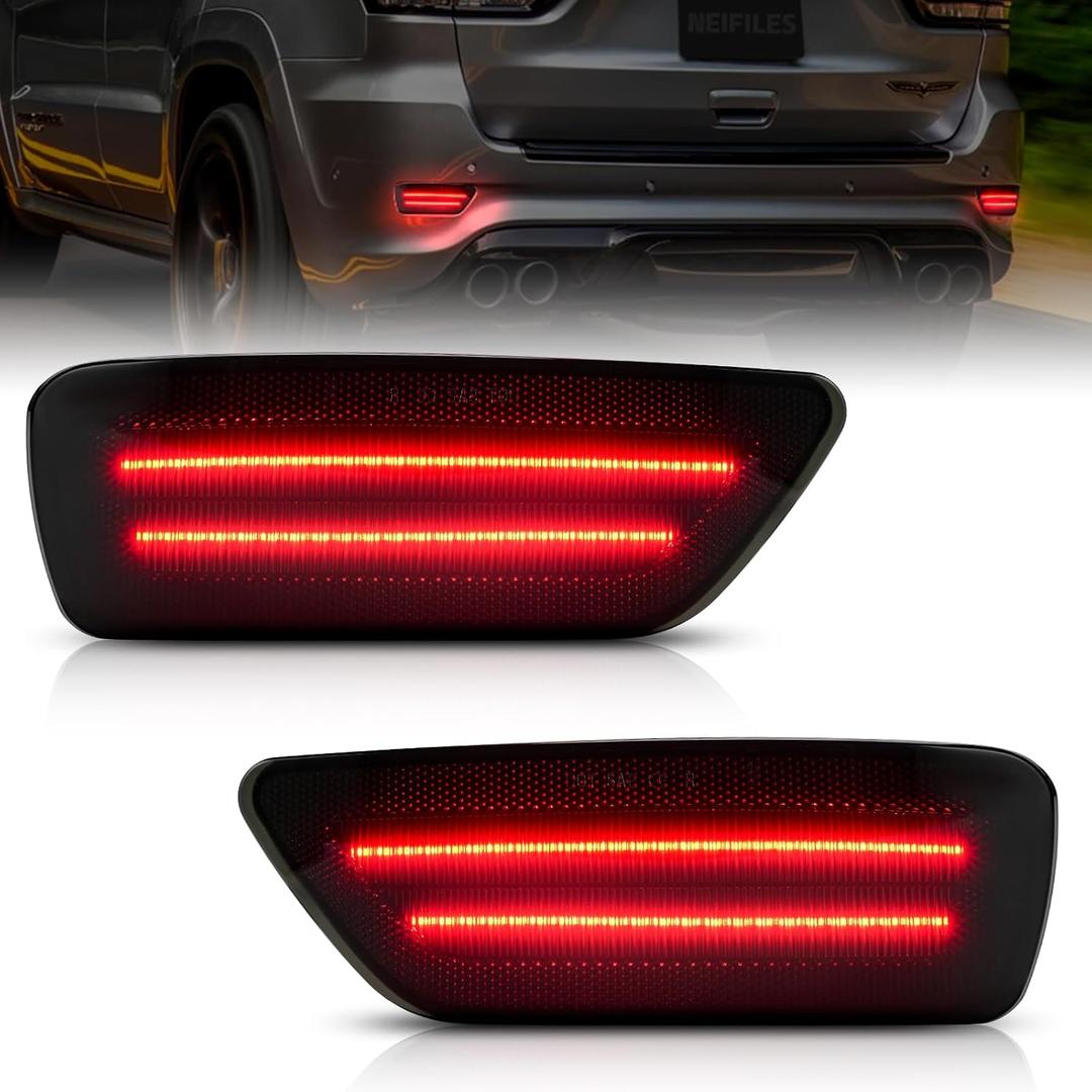 NEIFILES LED Rear Bumper Reflector Lights Compatible with Jeep Compass 2011-2017 Fog Light Assembly for Grand Cherokee 2012-2018, Patriot 2013-2017, Dodge Journey 2011-2020 Pack of 2 (Smoked Lens-Red)