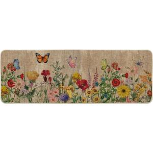 Artoid Mode Wood Flowers Butterfly Spring Doormat, Home Summer Decor Low-Profile Switch Rug Door Mat Floor Mat for Indoor Outdoor 17x47 Inch
