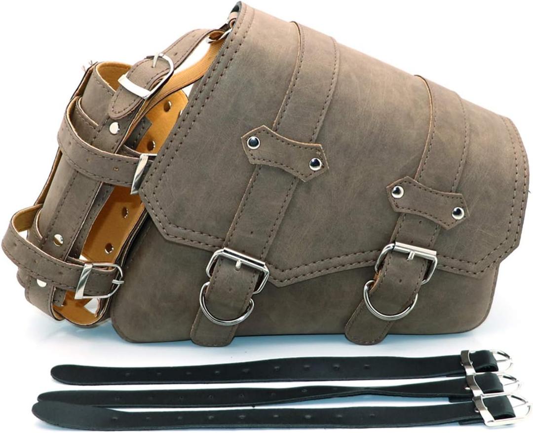 evomosa Universal Motorcycle Saddlebags PU Leather Side Tool Bags for Saddlebag -Brown (Right Side)