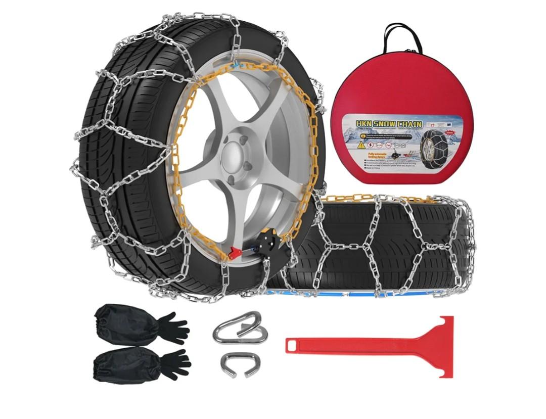 Auto-Fixing Snow Chains, 30s Quick Fit Easy Installation Tire-Chains, Portable Reusable High Carbon Steel Anti Slip Tire Chain for Passenger Car, Pickup Trucks and SUV - Set of 2