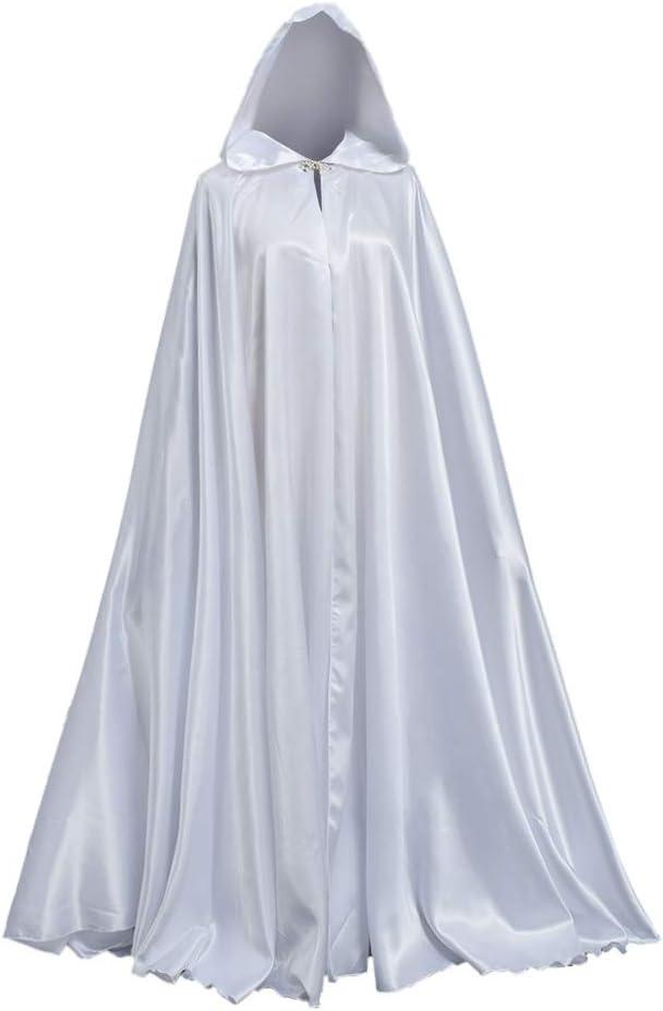 BPURB Witch Cloak Halloween Hooded Big Cape Queen King Robe Outfit Medieval Costume (White)