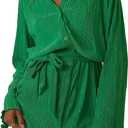 Women Shirt Dresses Long Sleeve Pleated Mini Dress Casual Button Down Tunic Tops with Belt Vintage Streetwear (Large)