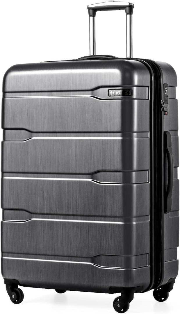 Coolife Expandable Large Checked Luggage Hardside PC+ABS Suitcase with TSA Lock, Lightweight Rolling Carry On with Spinner Wheels(Charcoal, 28in)