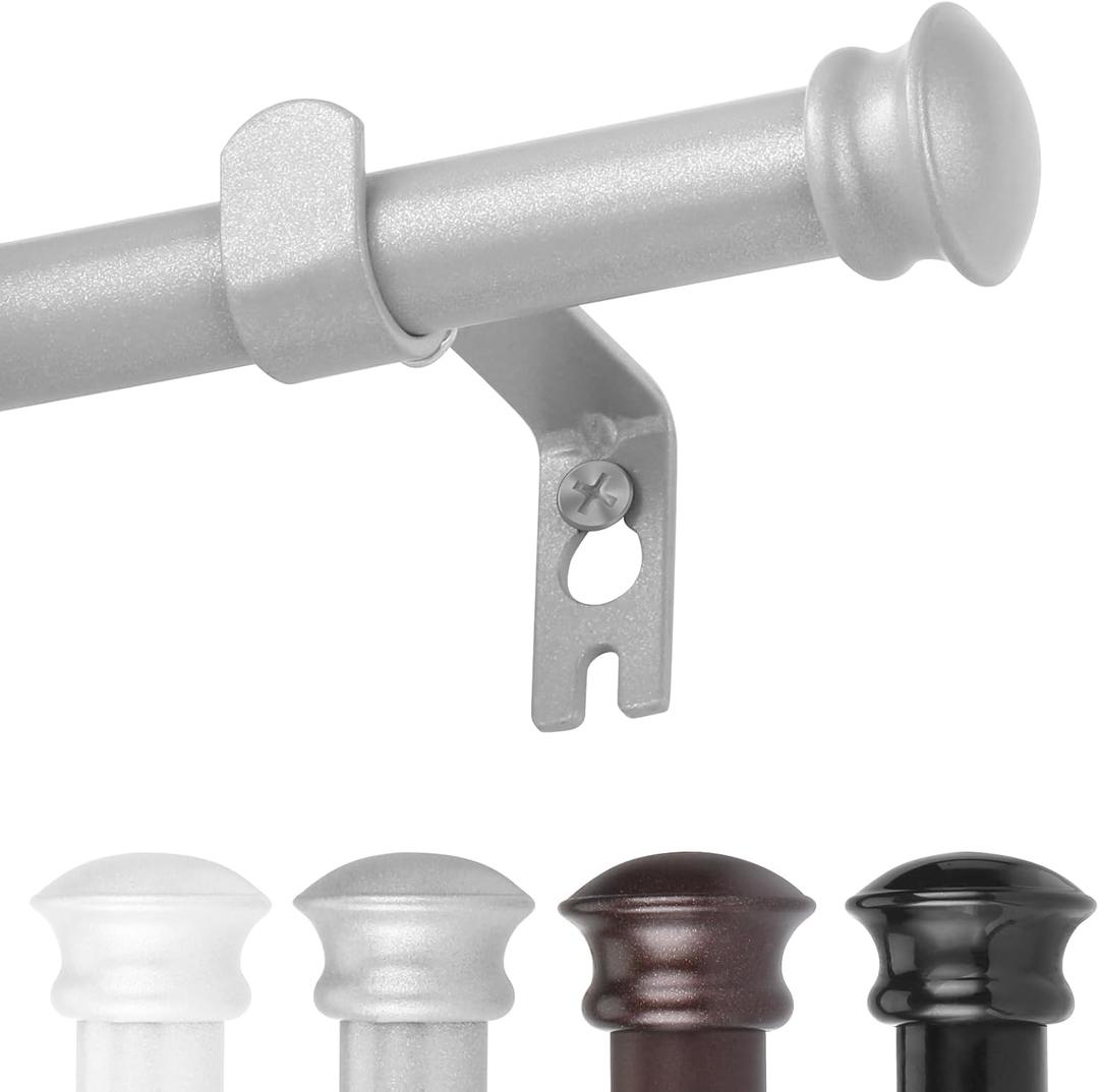 Silver Curtain Rods for Windows 30 to 60 Inches with Brackets, Decorative 5/8 Inch Diameter Single Window Curtain Rod Set for Room Divider, Bedroom, Living room, Kitchen, Bathroom