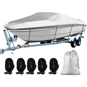 SPORTYOUTH Boat Cover 17-19ft, Trailerable Boats Covers Waterproof UV Protection 210D Oxford Fabric Fit V-Hull Tri-Hull Fish & Ski Boat Pro-Style Runabouts Bass Boats, 17'-19' Long 102" Wide