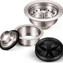 Zonon 5 Pcs 3-1/2 Inch Kitchen Sink Drain Strainer Assembly with Sink Garbage Disposal Flange and Stopper, Splash Guard Stainless Steel Replacement Accessories Kit(Brushed Stainless Steel Color)