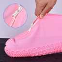 Shiwely Waterproof Shoe Covers, Silicone Reusable Shoe Cover Non-slip Durable Zipper Elastic Rain Cover Protection for Men Women (M (Women 5-7, Men 5-6), Pink)