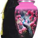 M MEILINXU Urn for Ashes for Women & Male, Cremation Urns for Human Ashes Adult Female & Man, Funeral Memorial Urn with Peacock Design, Decorative or Burial Urns, Pink Flowers - Large Size